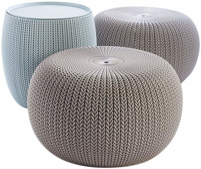 Keter Urban Knit Pouf Set, Dune/Misty Blue